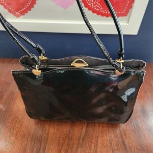 Vintage Cara Black Patent Leather Purse MCM Red Liner Gold hardware 50's/60's